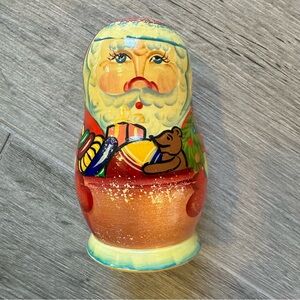 Russian Santa Nesting Doll W/ Ornaments Wooden Matryoshka Hand painted Signed